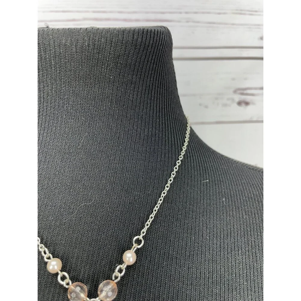 Clair's Girls Peach Pink Glitter Butterfly Pendant Silver Fashion Necklace‎
